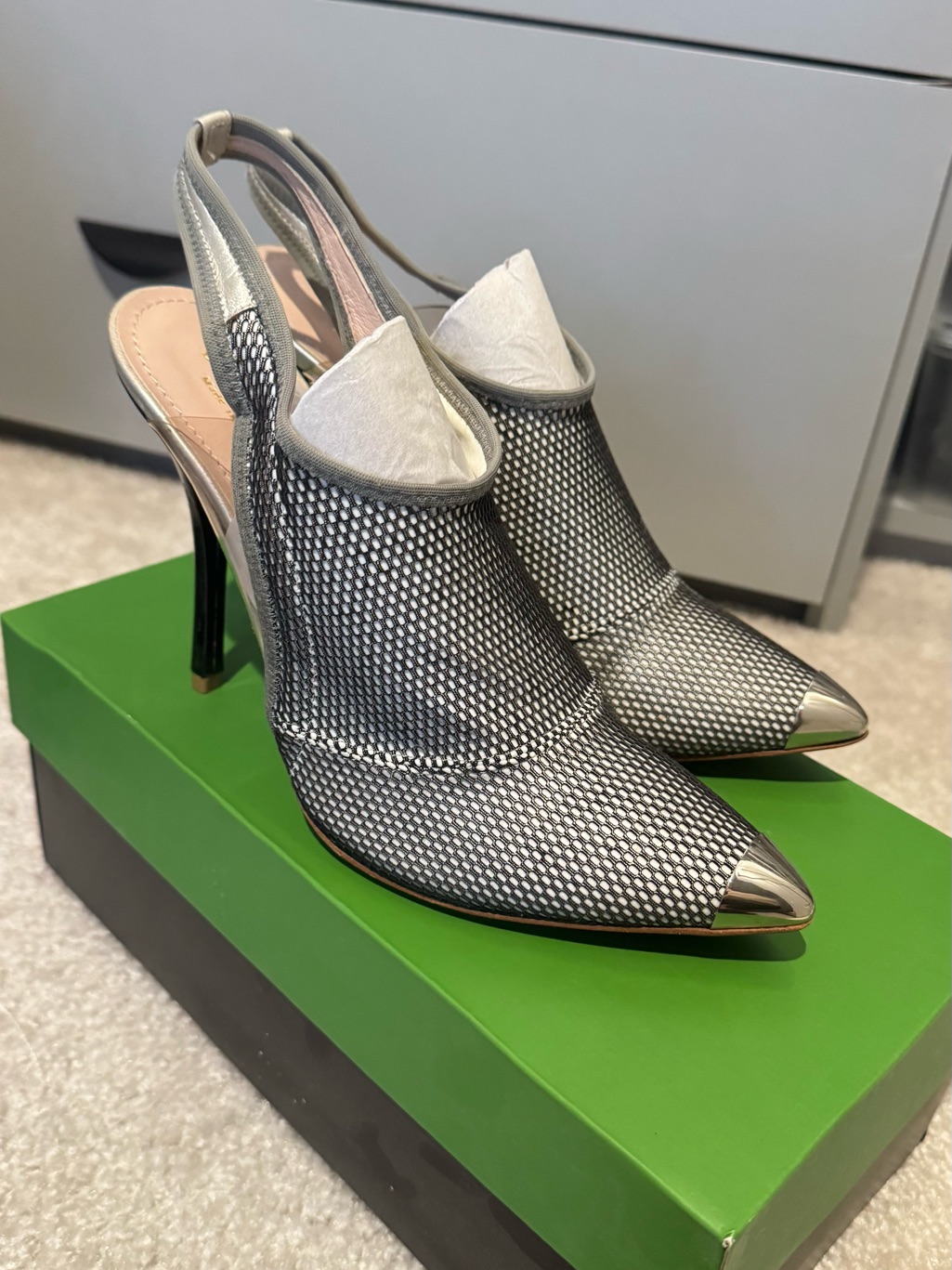 Silver Mesh Pointed-Toe Slingback Heels